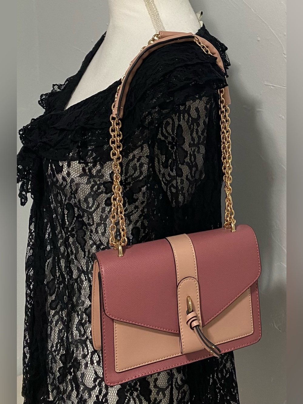Aldo Two-Tone Pink and Dusty Rose Chain Shoulder Bag